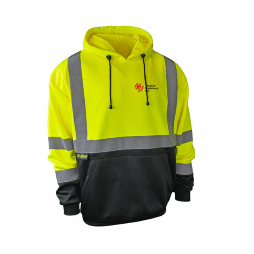 SJ02B-3-FRONT Safety Green Radians Class 3 Color Blocked Hooded Sweatshirt